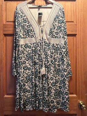 torrid Cream Floral Maxi Dress with Teal Accents